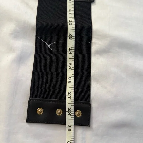 Black faux leather wide elastic waistband lace up corset belt - Picture 5 of 7